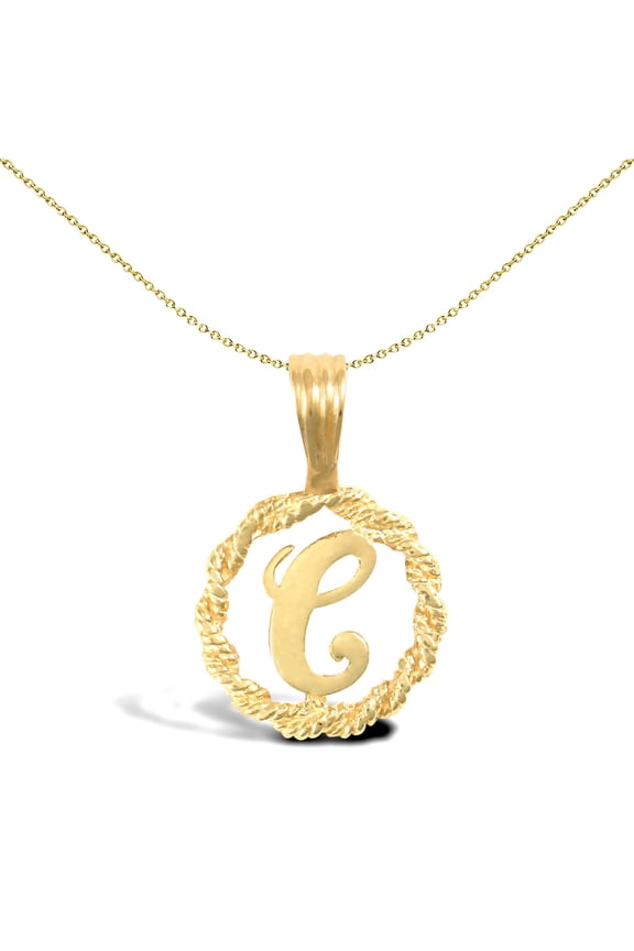 Solid 9ct Gold Jewelco London Rope Identity Initial Charm Pendant Letter C