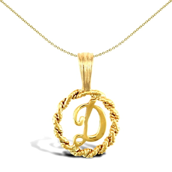 Solid 9ct Gold Jewelco London Rope Identity Initial Charm Pendant Letter D