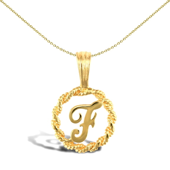 Solid 9ct Gold Jewelco London Rope Identity Initial Charm Pendant Letter F