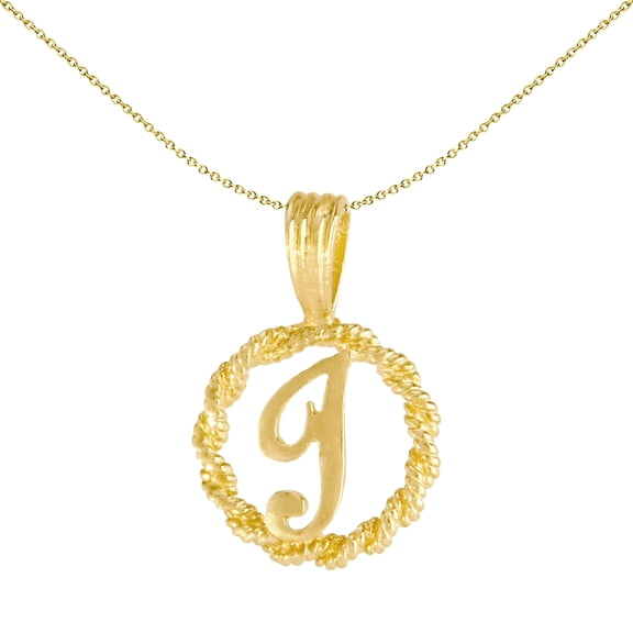 Solid 9ct Gold Jewelco London Rope Identity Initial Charm Pendant Letter I