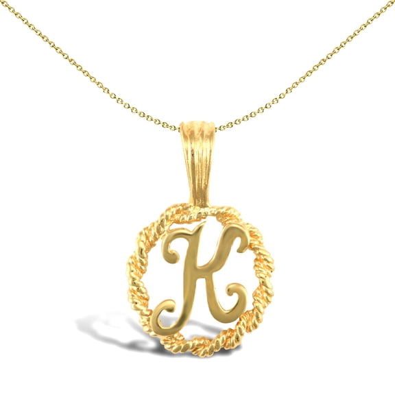 Solid 9ct Gold Jewelco London Rope Identity Initial Charm Pendant Letter K