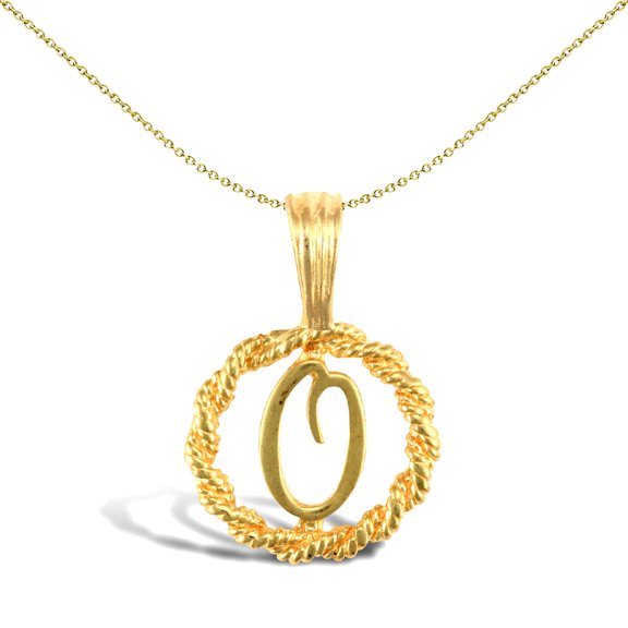 Solid 9ct Gold Jewelco London Rope Identity Initial Charm Pendant Letter O