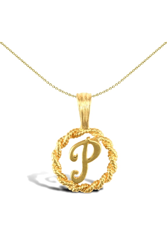 Solid 9ct Gold Jewelco London Rope Identity Initial Charm Pendant Letter P