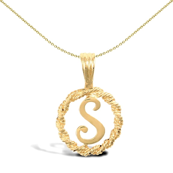 Solid 9ct Gold Jewelco London Rope Identity Initial Charm Pendant Letter S
