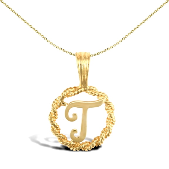 Solid 9ct Gold Jewelco London Rope Identity Initial Charm Pendant Letter T