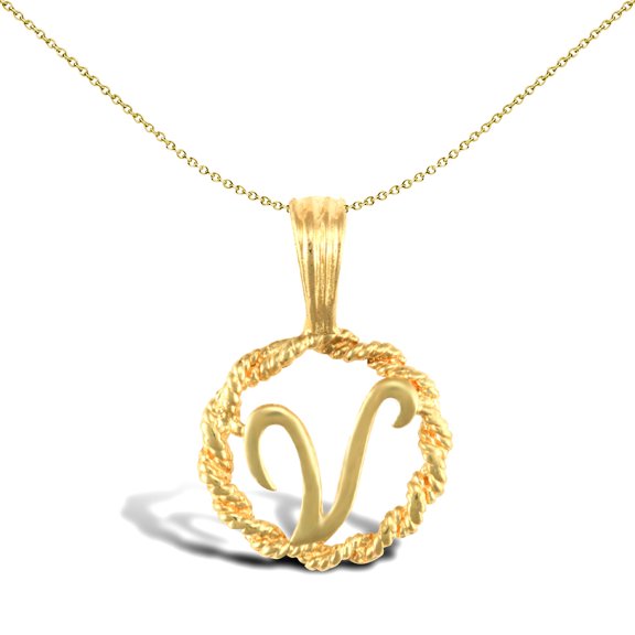 Solid 9ct Gold Jewelco London Rope Identity Initial Charm Pendant Letter V