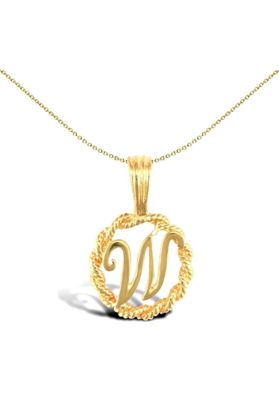 Solid 9ct Gold Jewelco London Rope Identity Initial Charm Pendant Letter W