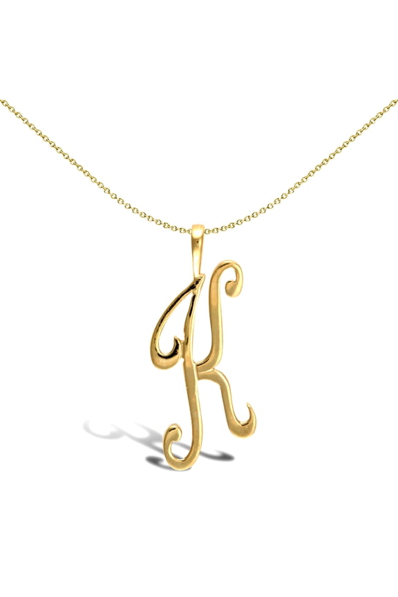 Solid 9ct Gold Jewelco London Script Identity Initial Pendant Letter K