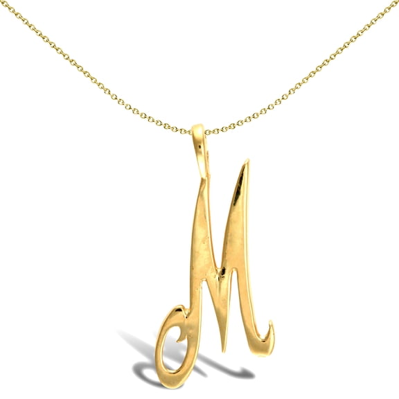 Solid 9ct Gold Jewelco London Script Identity Initial Pendant Letter M