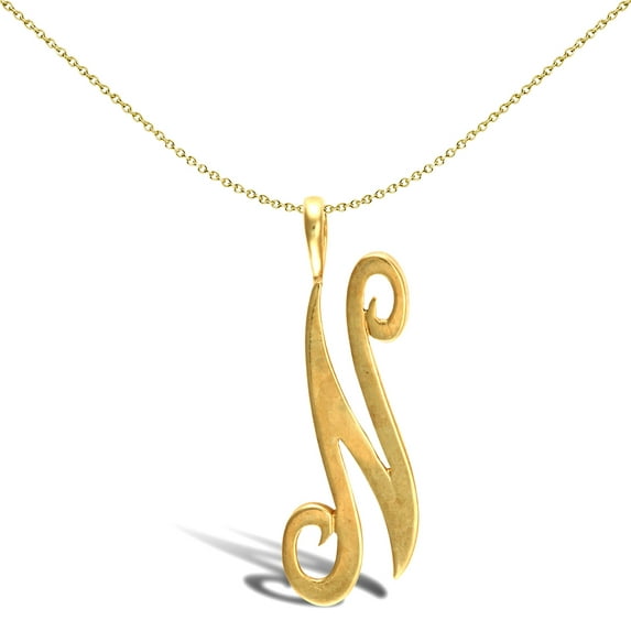 Solid 9ct Gold Jewelco London Script Identity Initial Pendant Letter N