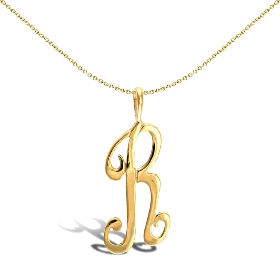 Solid 9ct Gold Jewelco London Script Identity Initial Pendant Letter R