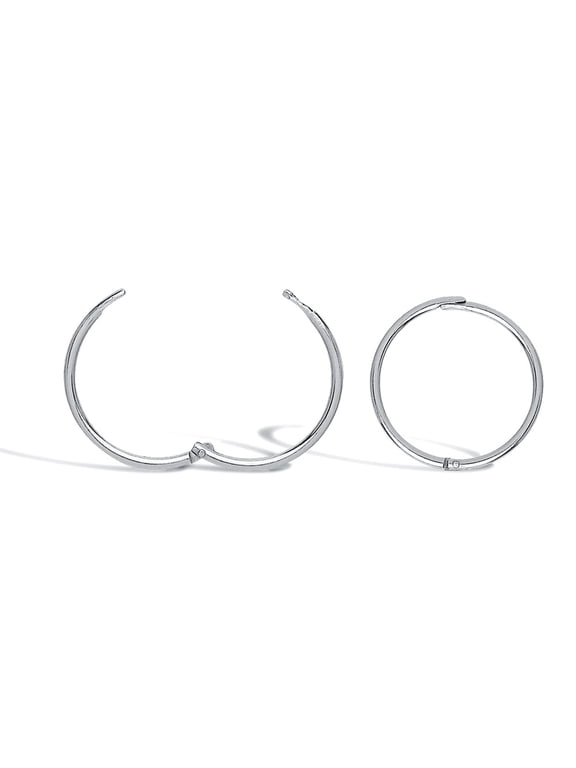 Solid 9ct White Gold Jewelco London Hinged Sleeper 1mm Hoop Earrings 12mm