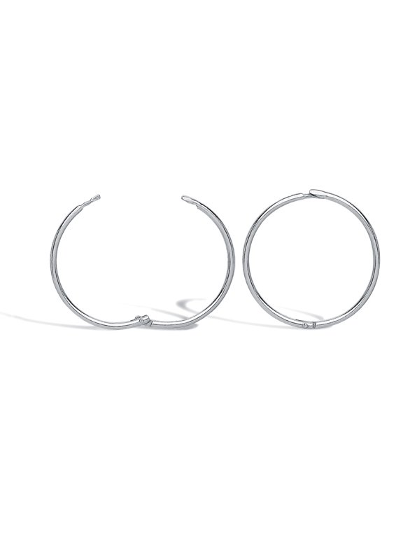 Solid 9ct White Gold Jewelco London Hinged Sleeper 1mm Hoop Earrings 14mm