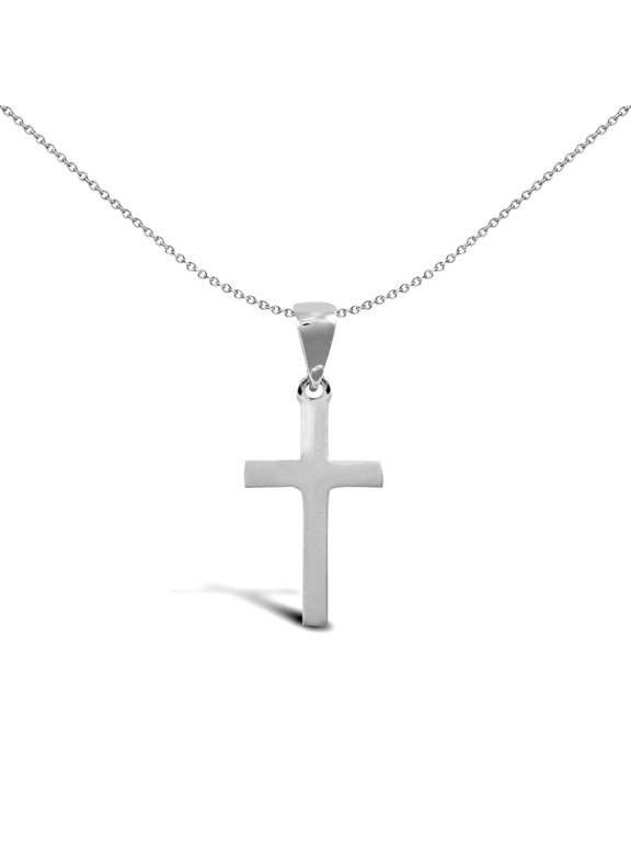 Solid 9ct White Gold Jewelco London Plain Cross Pendant