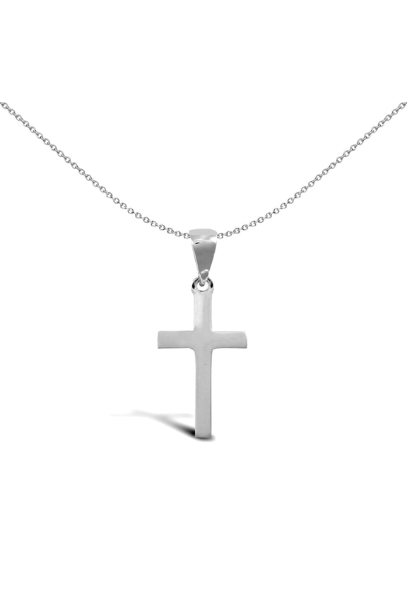 Solid 9ct White Gold Jewelco London Plain Cross Pendant