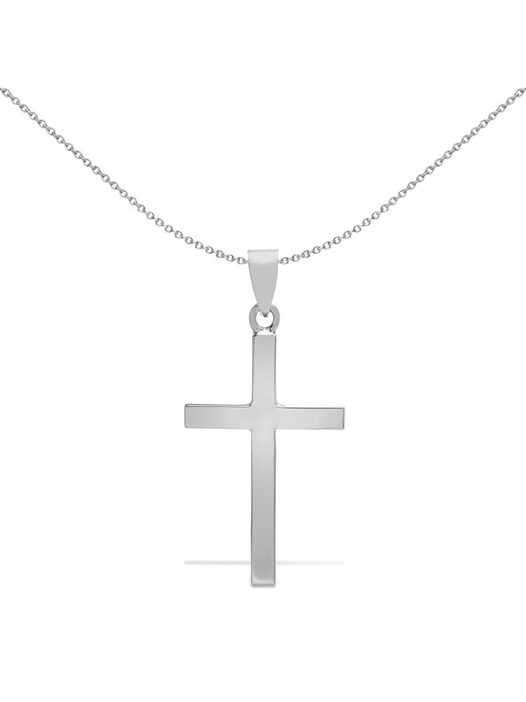 Solid 9ct White Gold Jewelco London Plain Cross Pendant