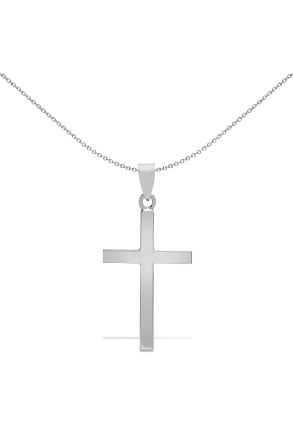 Solid 9ct White Gold Jewelco London Plain Cross Pendant