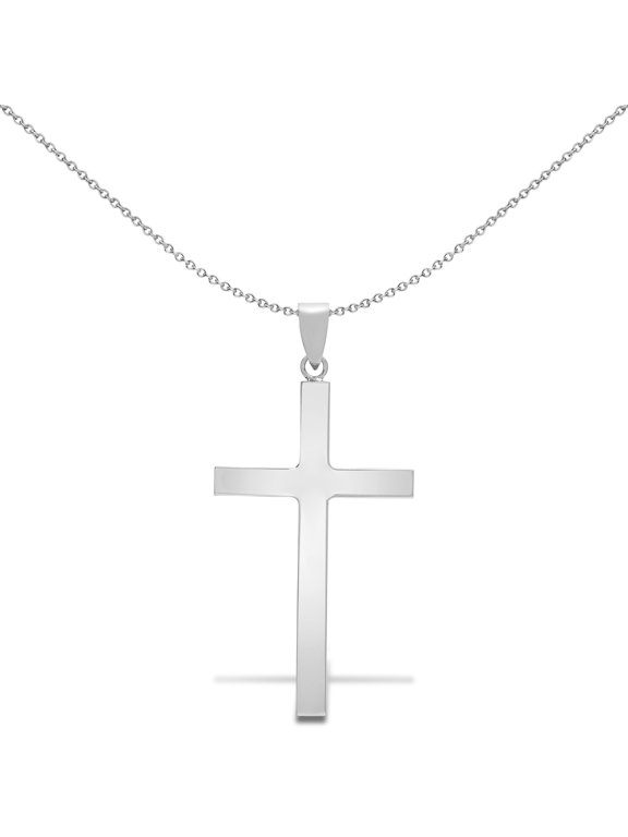 Solid 9ct White Gold Jewelco London Plain Cross Pendant