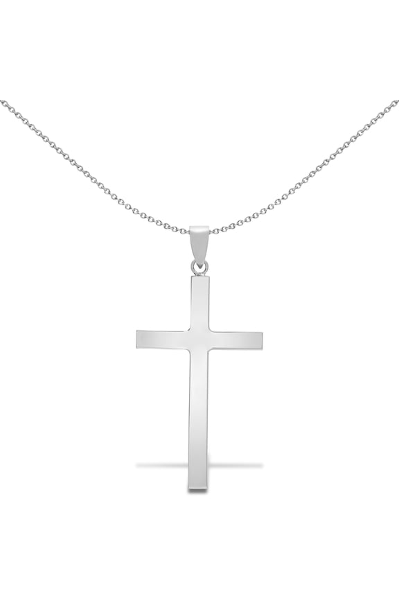Solid 9ct White Gold Jewelco London Plain Cross Pendant