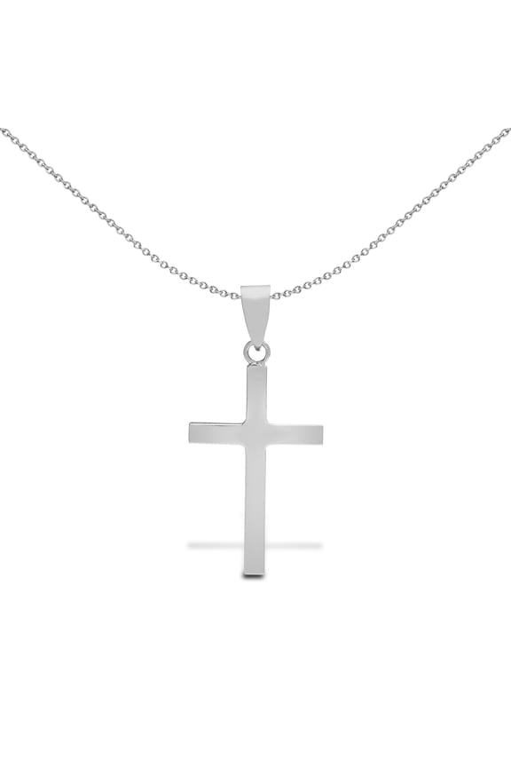Solid 9ct White Gold Jewelco London Plain Cross Pendant