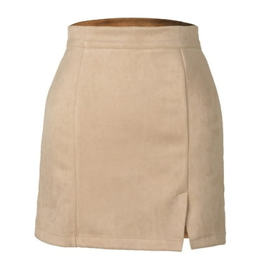 Solid A-Line Skirt for Women Side Split Casual High Waist Mini Skirts Slim Fit Zipper Up Skirts for Daily Going Out