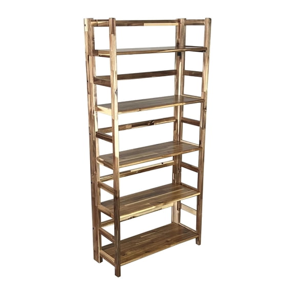 Solid Acacia 5 Tier Folding Bookcase Natural