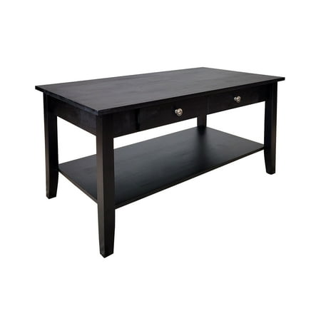 Solid Acacia Coffee Table with Drawer & Bottom Shelf Black