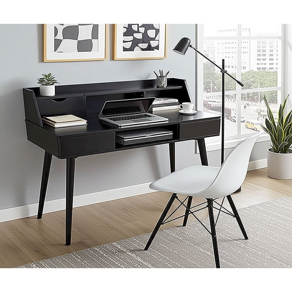 Solid Acacia Desk with Charging Station Black