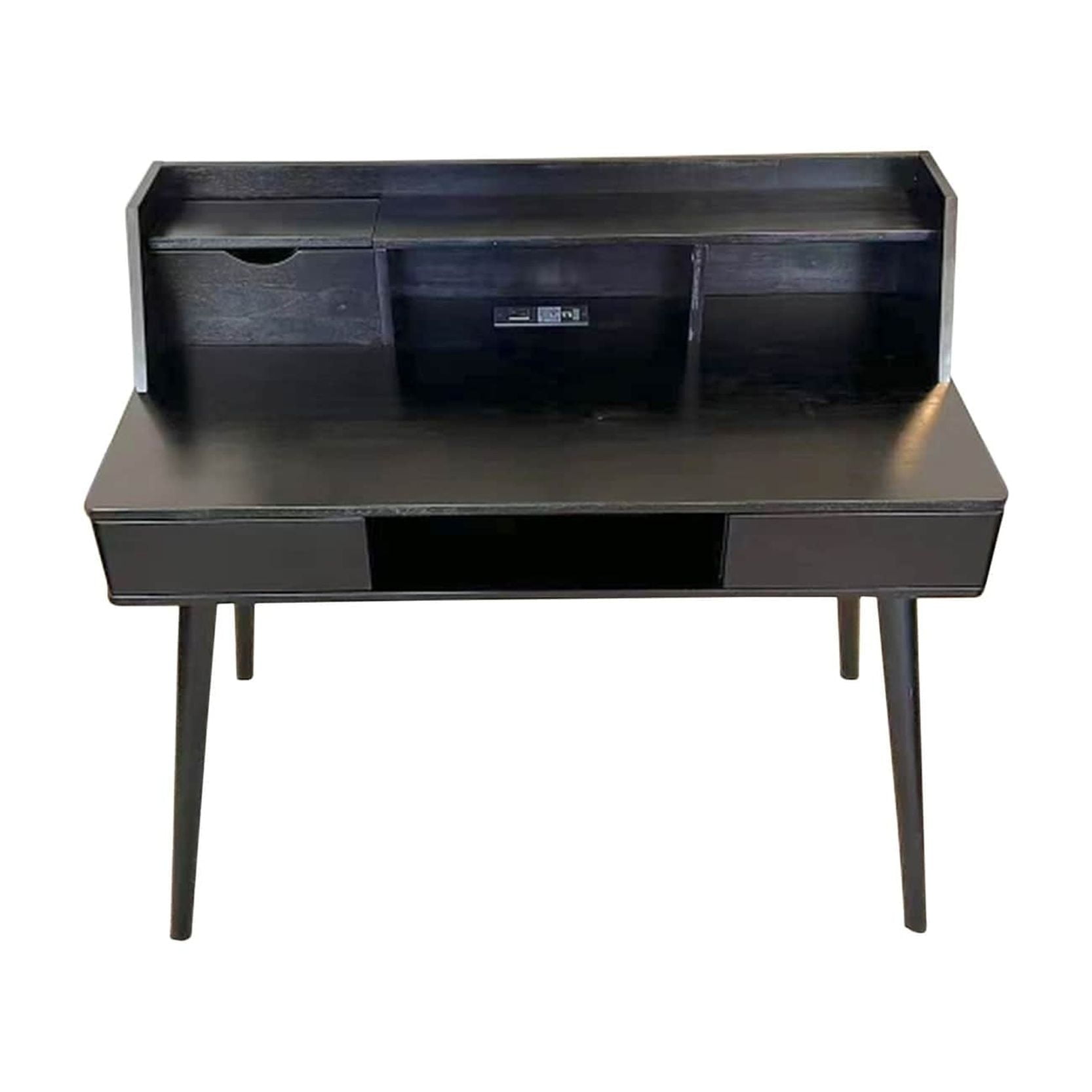 Black Acacia Wood Writing Desk with USB Ports and Drawer