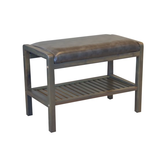 Solid Acacia Padded Bench with Shelf in Gray
