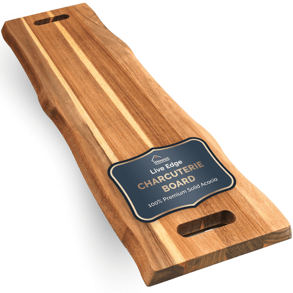Solid Acacia Wood 36"x12" Live Edge Extra Large Charcuterie Board Non Toxic, Food-Safe, Pre-Oiled Grazing Board for Bread, Meat, Appetizers, Cutting, Chopping & Serving Tray For Kitchen