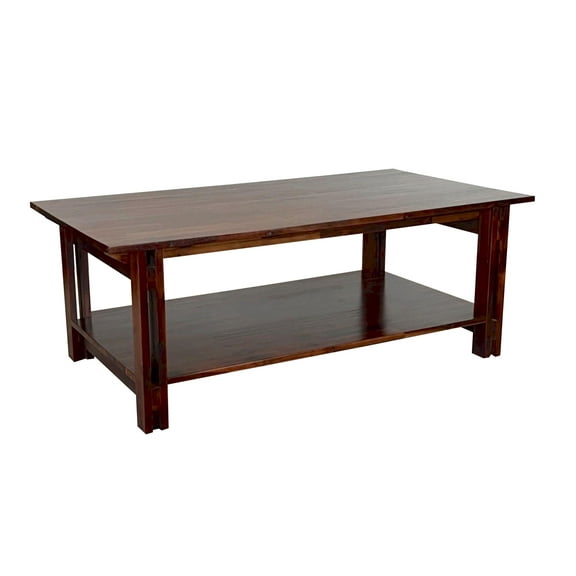 Solid Acacia Wood Architectural Coffee Table, Mahogany