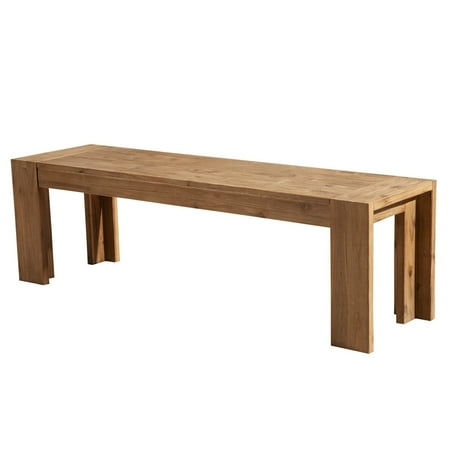 Alpine Furniture Seashore Wood Dining Bench in Antique Natural (Brown)