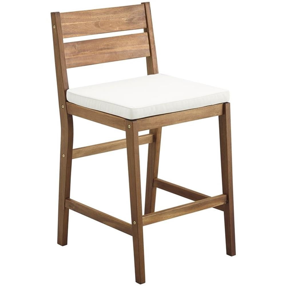Walnut Acacia Wood Bar Height Stool with White Cushion