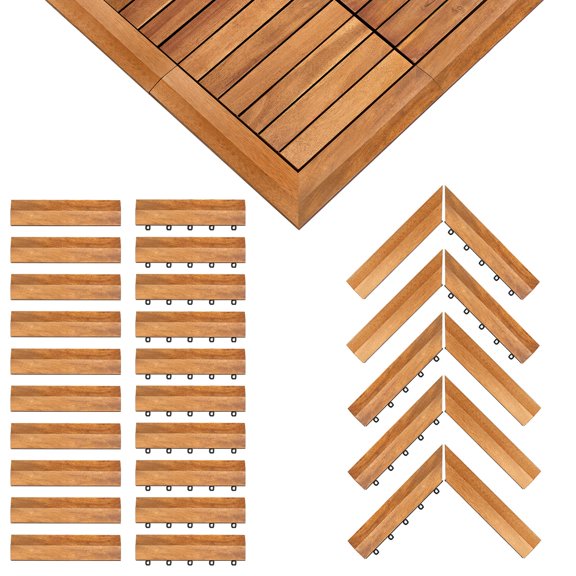 Solid Acacia Wood Edge Trim Set for Deck Tile Installation 20 PCS Border & 10 PCS Corner