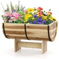 thumbnail image 1 of Solid Acacia Wood Half Barrel Planter Box with Legs - Rustic Outdoor Garden Decor, Natural, 18" L x 12" W x 11.5" H, 1 of 9