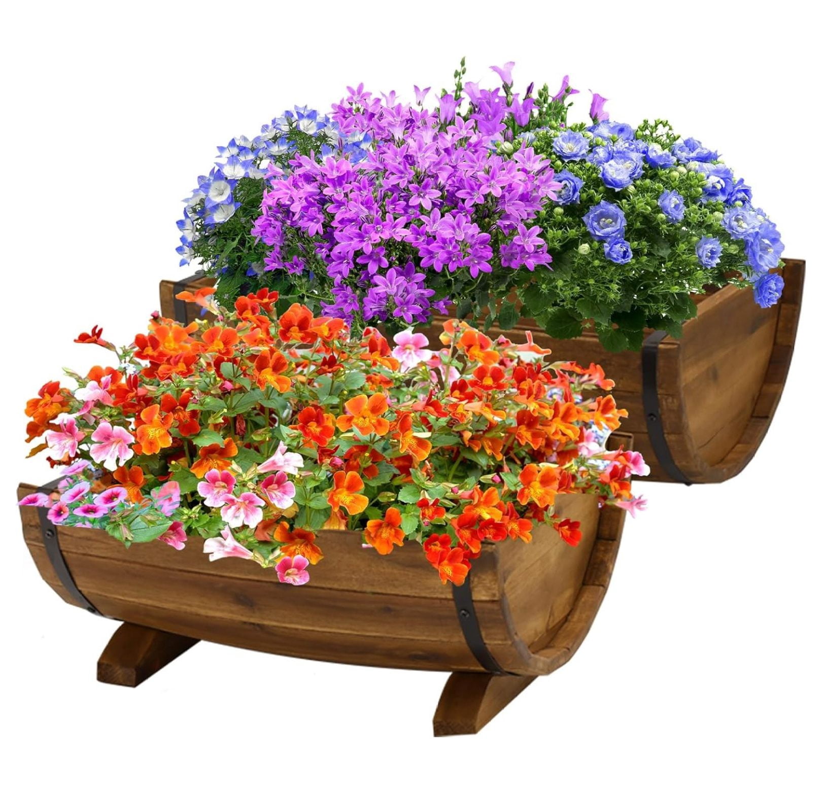Solid Acacia Wood Half Barrel Planters Outdoor Set of 2 Different Sizes ...