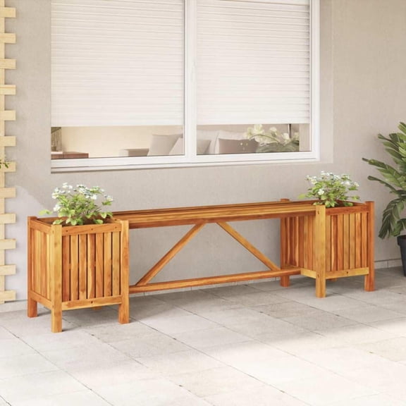 Solid Acacia Wood Patio Bench with Planters 59.1" Outdoor Furniture Garden Bench with 2 Storage Boxes for Porch Deck Backyard