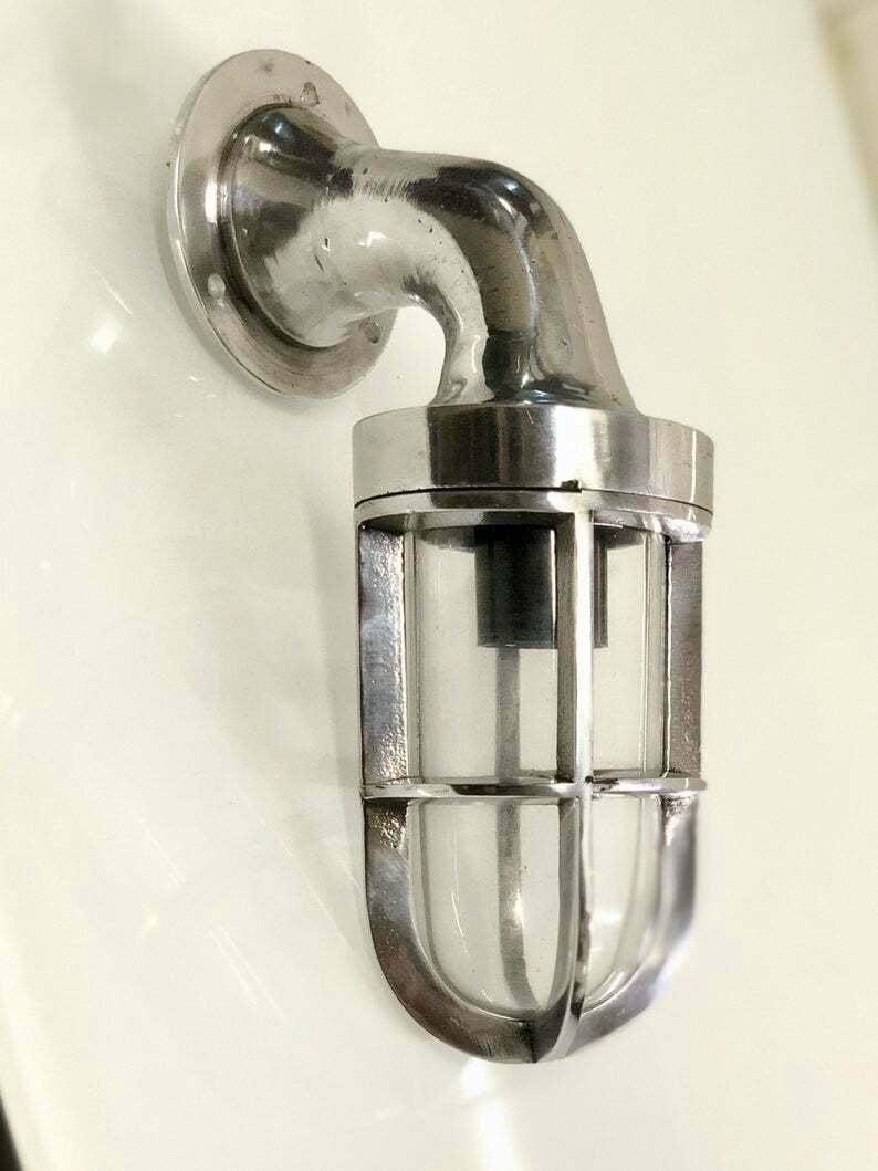 Solid Aluminum Industrial Cargo Ship - Swan Neck Sconce Marine Wall ...