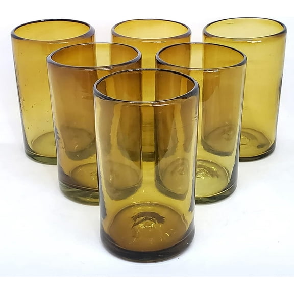 Solid Amber 14 oz Drinking Glasses (set of 6), Recycled Glass, Lead-free, Toxin-Free (14oz Drinking)