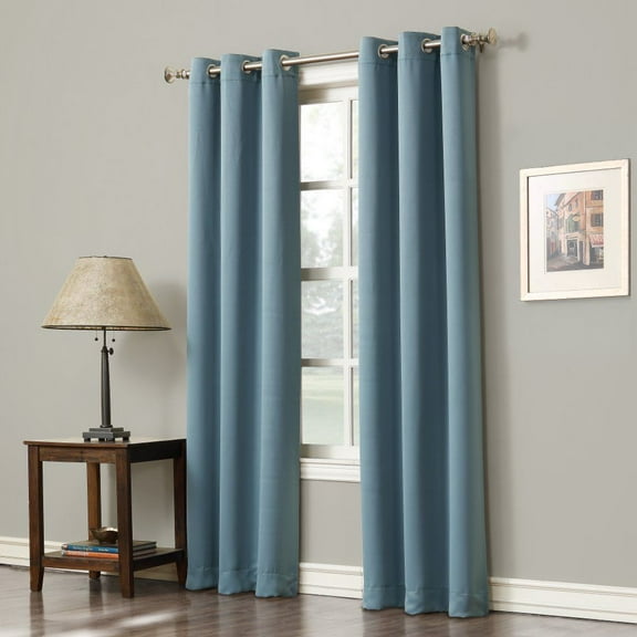 Solid Amy Thermal Blackout Window Curtain With Shiny Back To Reflect Sunlight! (108" Extra Long, Light Blue)