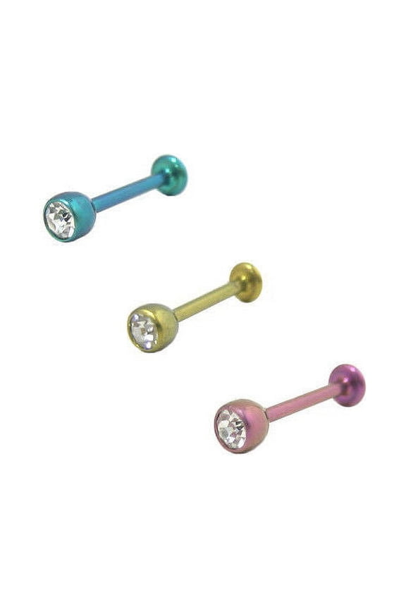 Solid Anodized Titanium Labret Monroe with CZ Jewel - 3 Colors Available