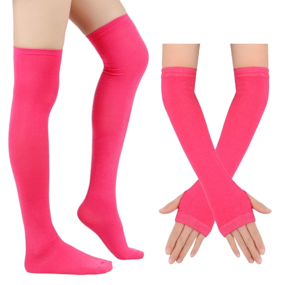 Solid Arm Leg Warmers Set Fingerless Gloves,One Size