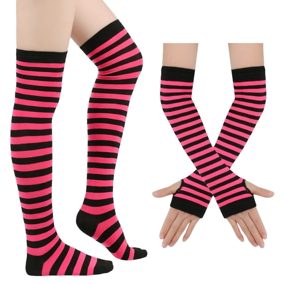 Solid Arm Leg Warmers Set Fingerless Gloves,One Size