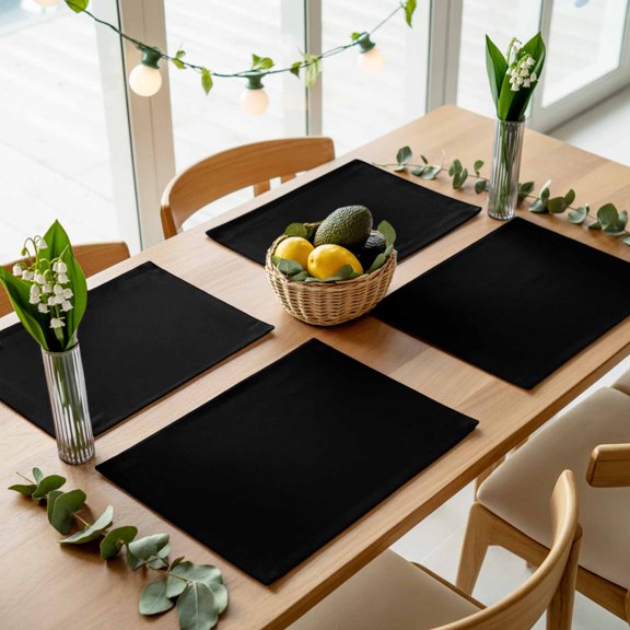 Solid Art Minimalist Pure Black Placemats Set of 4,Wipeable Washable Table Mats for Dining Tables, Plain Single Dark Color Place Mats for Kitchen Event Party Tabletop Decor