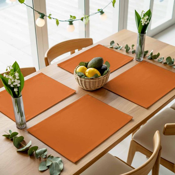 Solid Art Minimalist Pure Orange Placemats Set of 4,Wipeable Washable Table Mats for Dining Tables, Plain Single Bright Color Place Mats for Kitchen Event Party Tabletop Decor