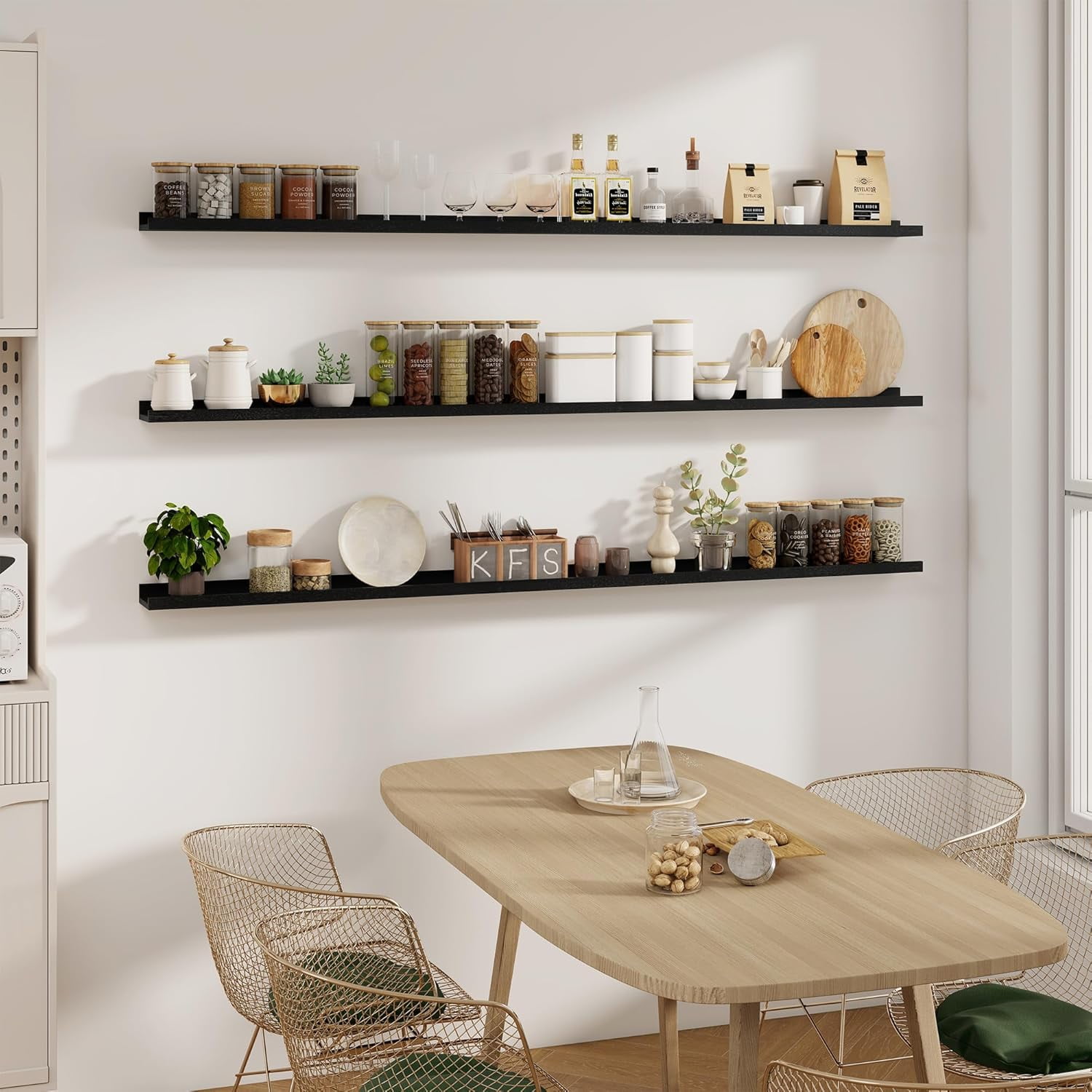 Solid Ash Wood Picture Ledge Shelf Set of 2, 56 Inch Long Floating Wall ...