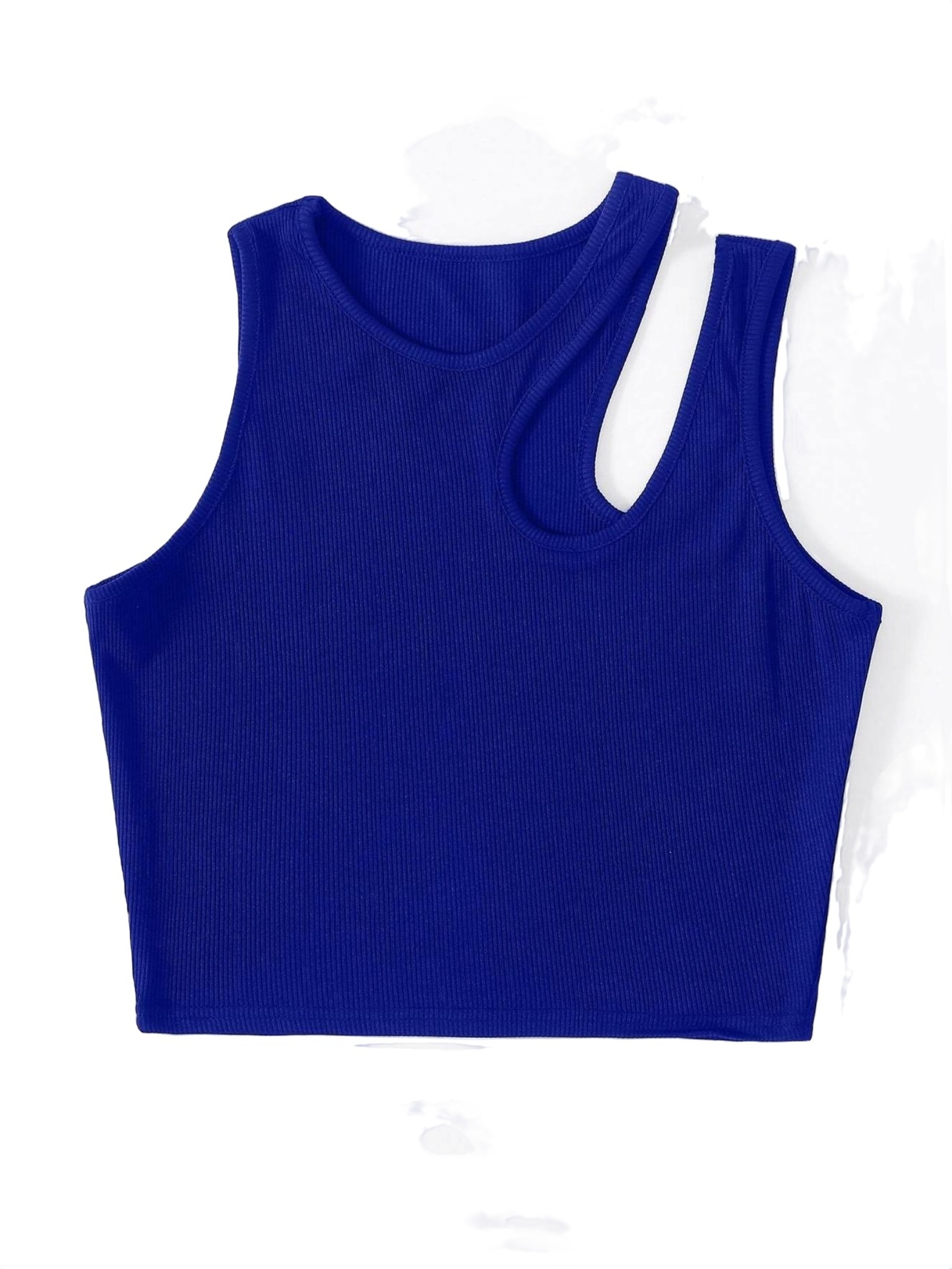 Solid Asymmetrical Neck Tank Royal Blue Women Tank Tops & Camis (Women