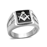 LA NY JEWELRY Solid Back Square Face 316 Stainless Steel Masonic Men's Onyx Ring- Size 12