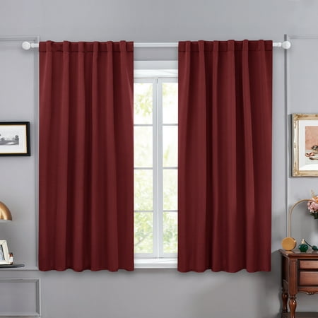 Solid Back Tab and Rod Pocket Curtains Thermal Insulated Blackout Window Curtains for Kitchen 52x54 inch Burgundy Red 2 Panels
